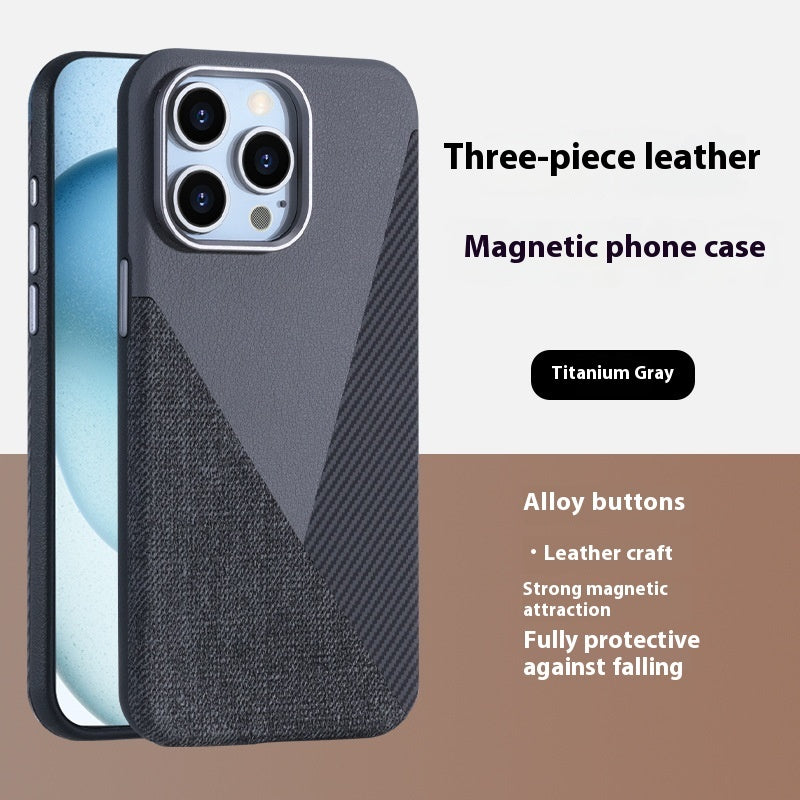 Premium Magnetic Phone Case for iPhones Elegant Three-Pigment Leather Design