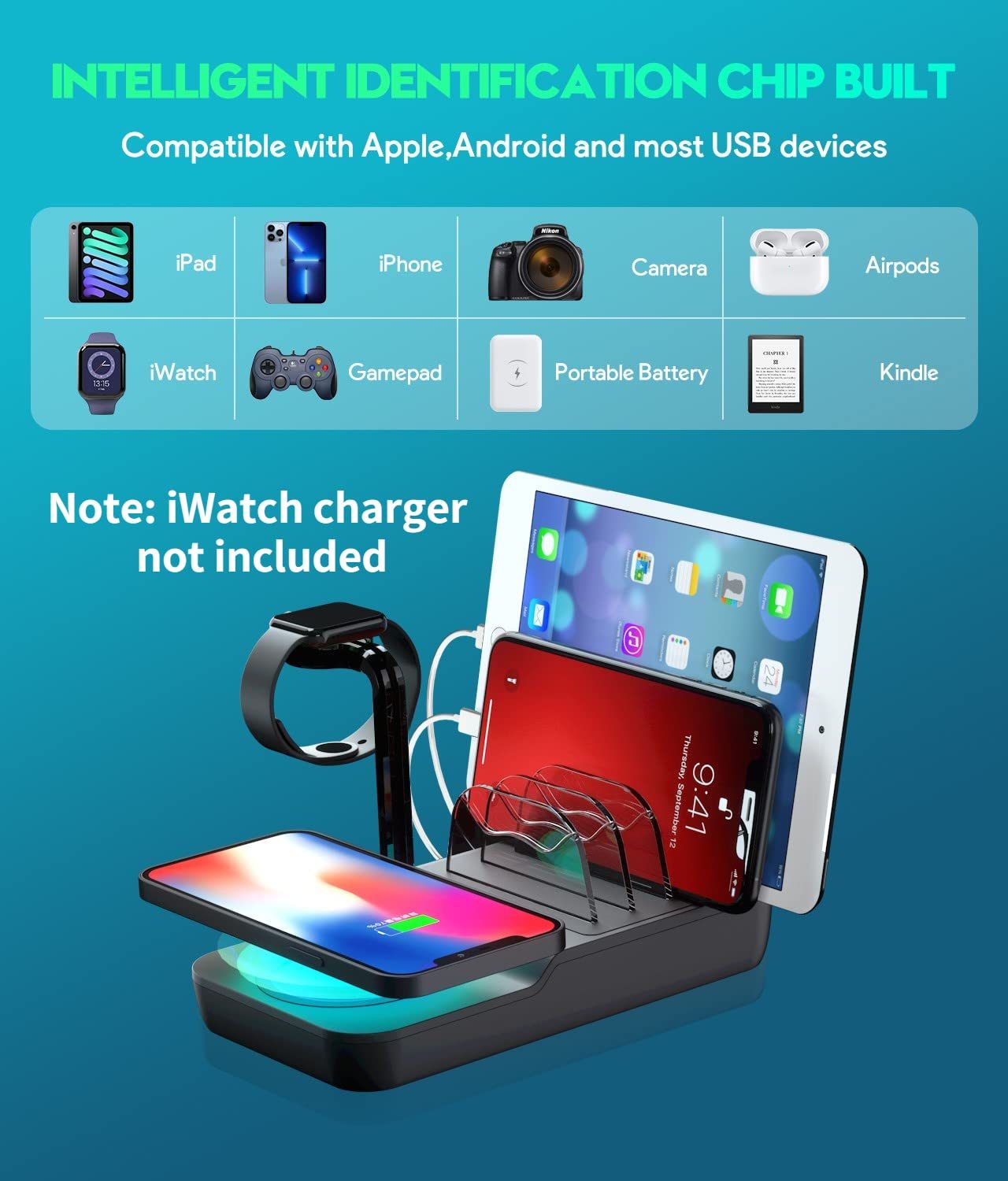 70W 5-in-1 Fast Charging Station – Multi-Device Dock with 10W Wireless Charger