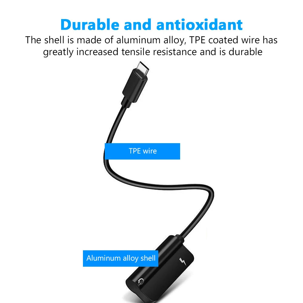 Type-C to 3.5mm Audio Converter – 2-in-1 USB-C Splitter for Headphones & AUX, Compatible with Xiaomi, Huawei, P Series
