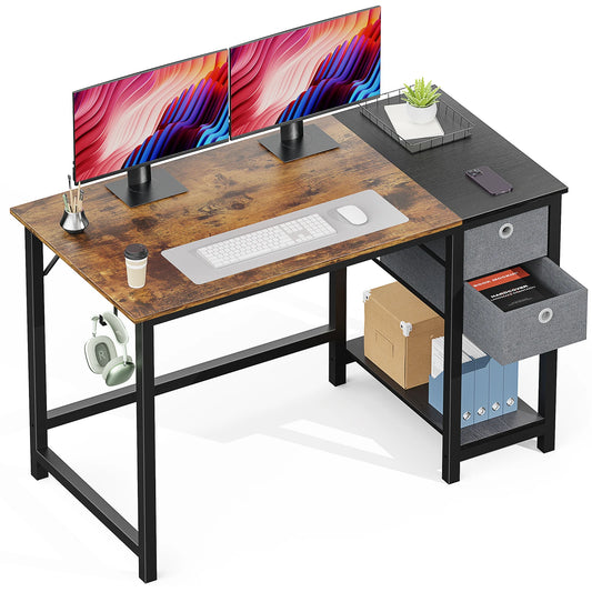 Modern Computer Desk with Drawer – Tempered Glass Shelf, Metal/Glass Construction for Home Office or Living Room
