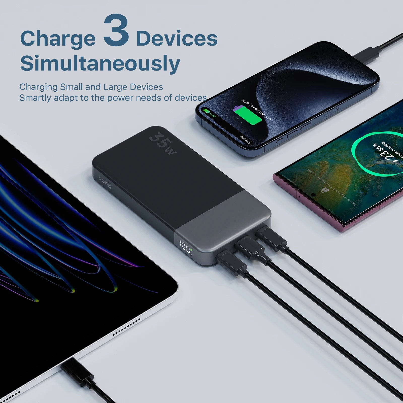 35W Waterproof Power Bank 10000mAh with LED display for iPhone/Galaxy