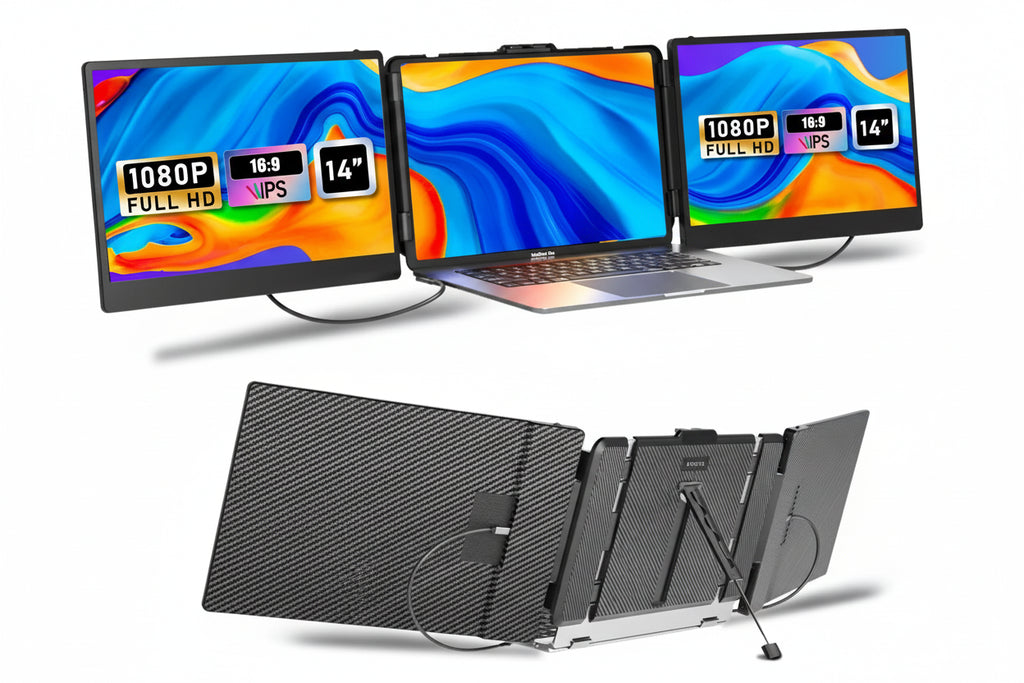 S2 Triple Monitor for Laptop – 14" HDMI/USB-C Extender, Plug & Play 1080P HD Portable for 13-17.3" Laptops
