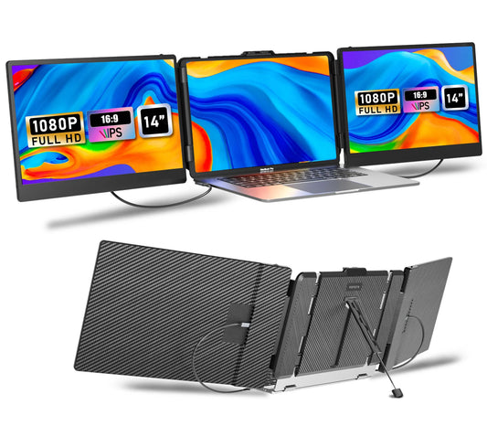 S2 Triple Monitor for Laptop – 14" HDMI/USB-C Extender, Plug & Play 1080P HD Portable for 13-17.3" Laptops