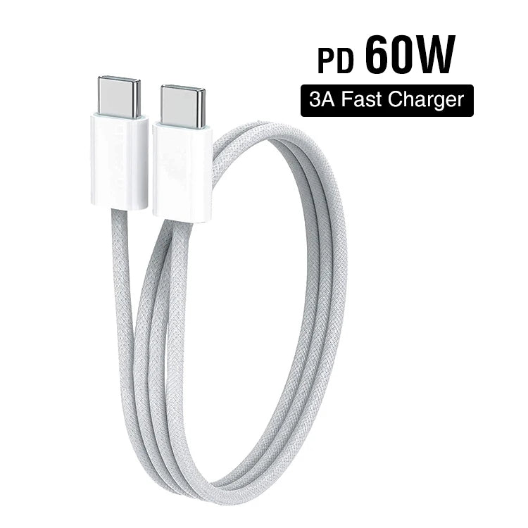 1M / 2M PD 60W Nylon Braided USB Type-C to USB Type-C Fast Charging & Data Transfer Cable for iPhone 16 – USB-C Charger Cord