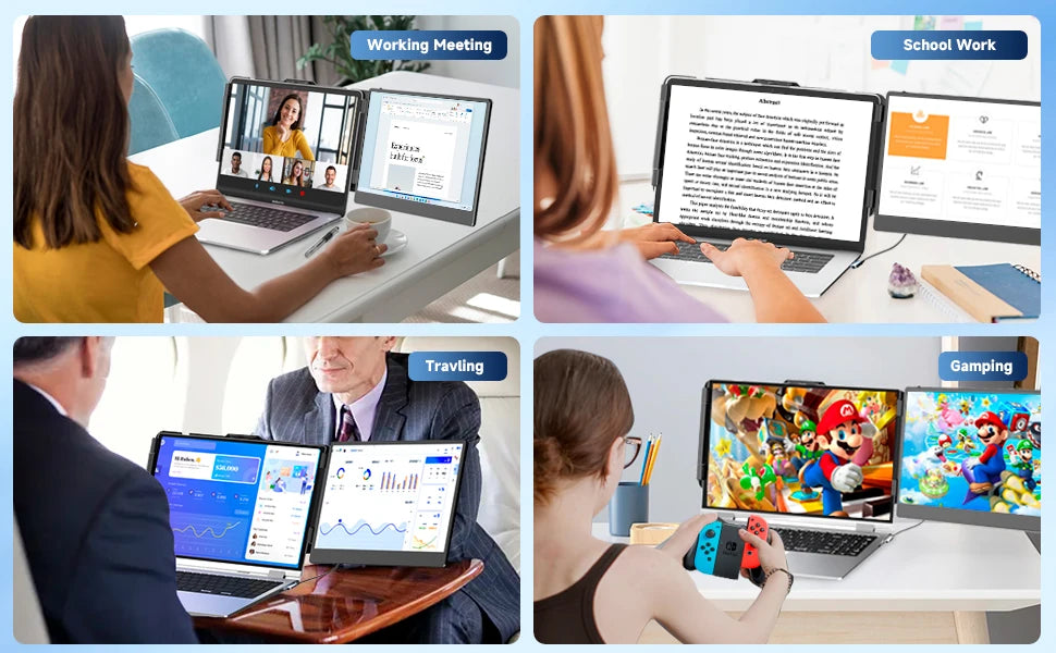 14" S1 Laptop Screen Extender – Dual 1080P FHD, 13"-17.3" Laptops, Plug & Play, USB-C