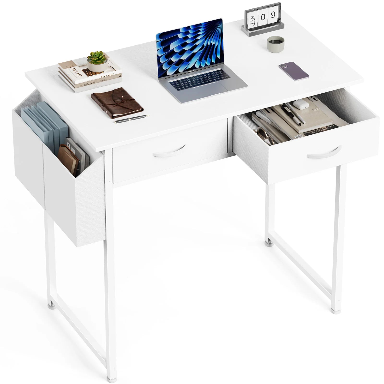 Wooden & Metal Convertible Desk – Small-Space Computer Table for Home Office/Bedroom, Writing/Study, Hotel Applications