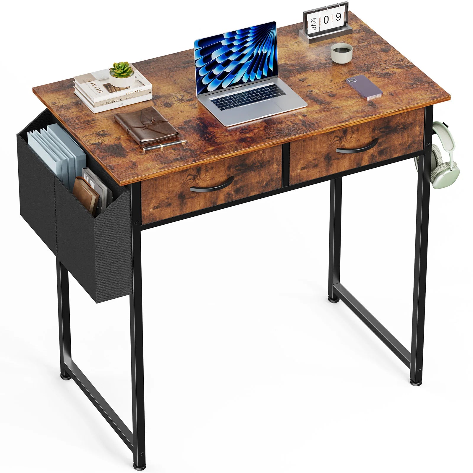 Wooden & Metal Convertible Desk – Small-Space Computer Table for Home Office/Bedroom, Writing/Study, Hotel Applications