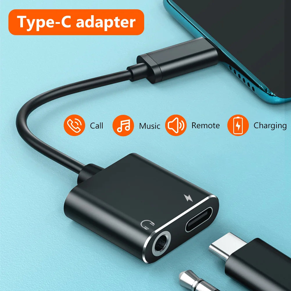 Type-C to 3.5mm Audio Converter – 2-in-1 USB-C Splitter for Headphones & AUX, Compatible with Xiaomi, Huawei, P Series