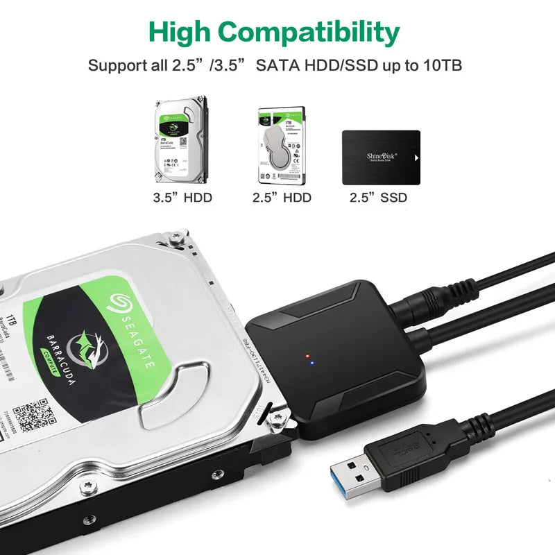 USB 3.0 to SATA Converter for 2.5"/3.5" HDD/SSD with Power Adapter