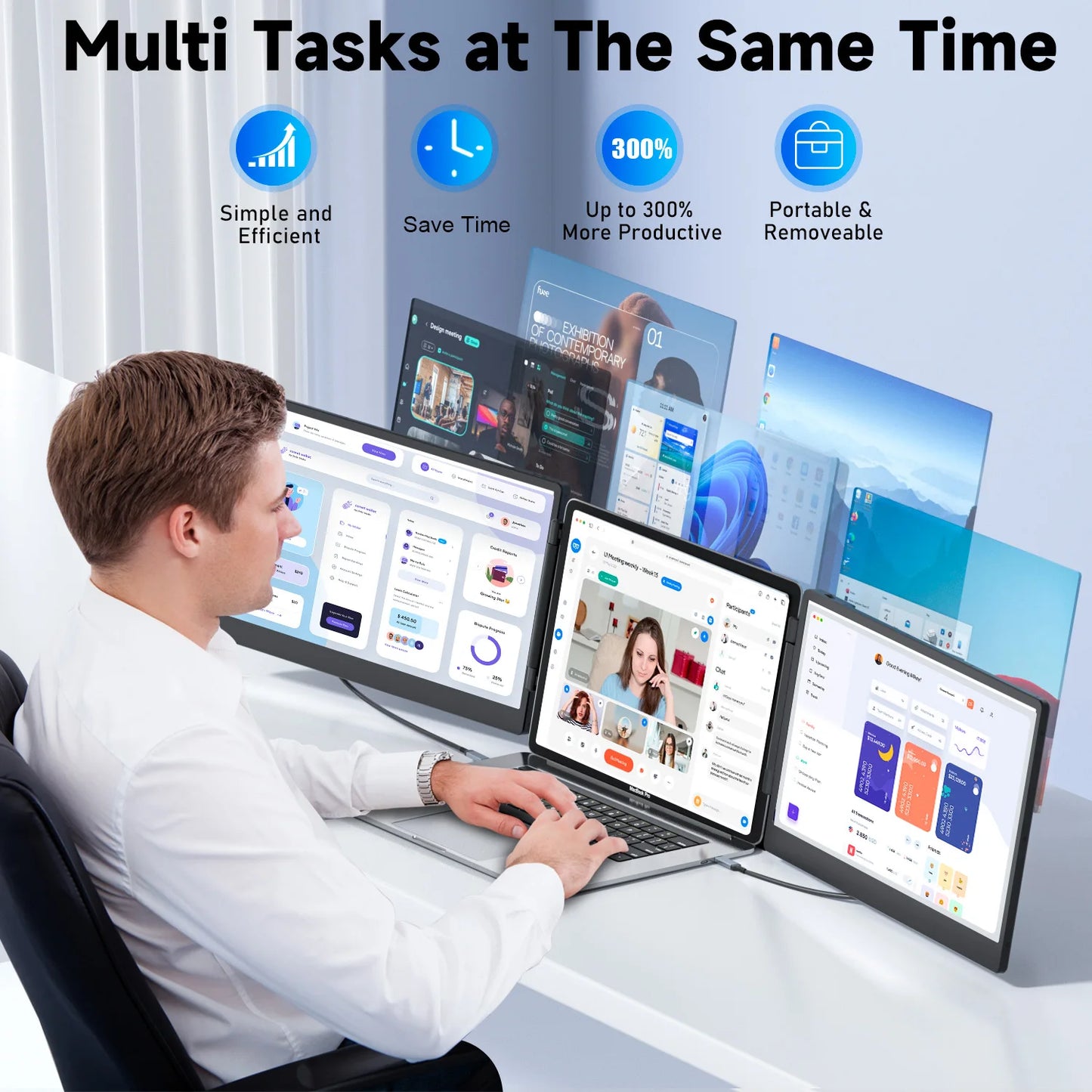 Factory OEM/ODM Portable Laptop Screen – 13-17" Dual 1080P LCD Display, Triple Screen Monitors