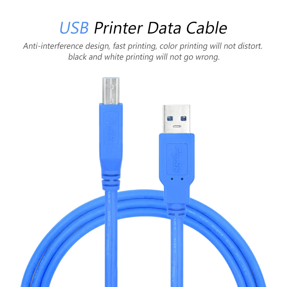 USB 2.0 Print Cable 1m/1.8m/3m/5m for Canon Pixma MX922/MX522/MX452, Epson XP-310/410, Brother HL/MFC, HP Envy 4500
