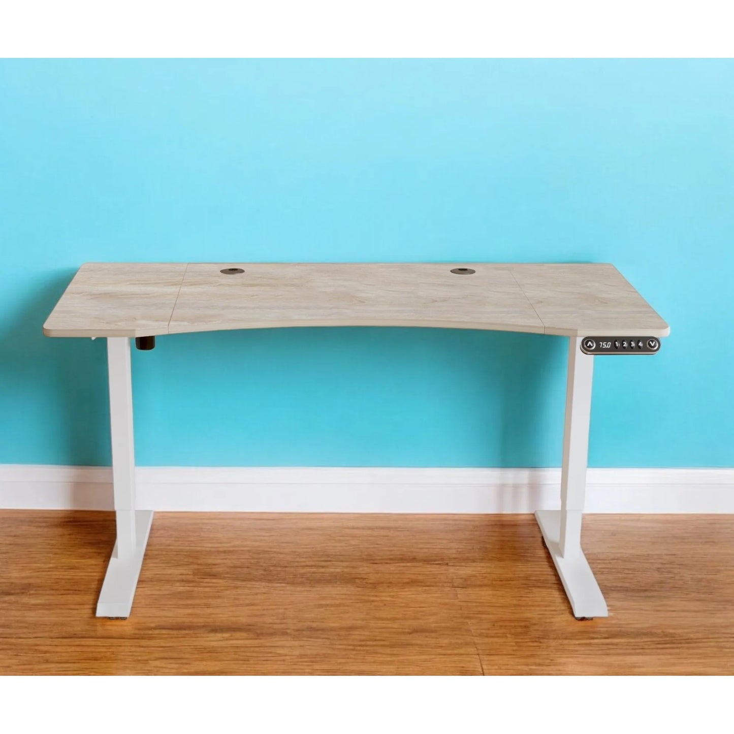 Adjustable Computer Desk HMS 55 – Light Khaki/White, Modern, Ergonomic Workspace