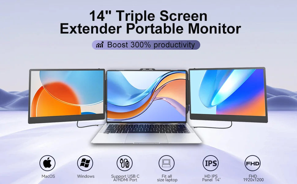OEM Laptop Screen Extender S2 – 1080P FHD Portable Monitor for Triple Display, USB-C Plug‑Play