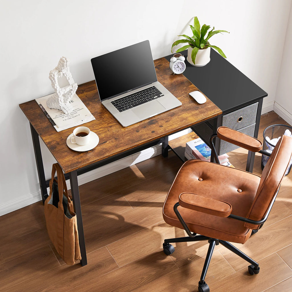 Modern Computer Desk with Drawer – Tempered Glass Shelf, Metal/Glass Construction for Home Office or Living Room