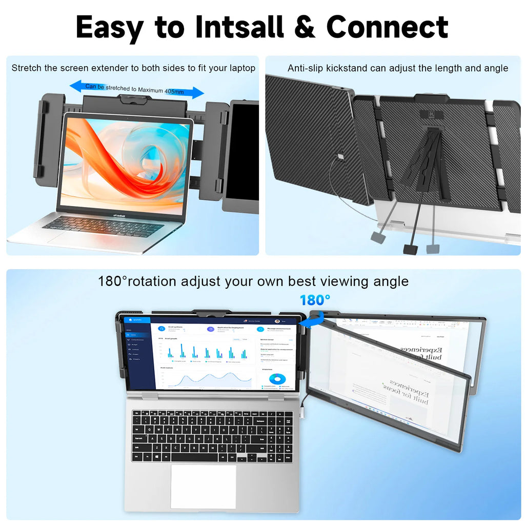 14" S1 Laptop Screen Extender – Dual 1080P FHD, 13"-17.3" Laptops, Plug & Play, USB-C