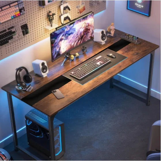Modern Simple 79.5 Inch Large Office and Home Study Wooden Computer Desk with Metal Frame for Gaming and Writing-FCJ