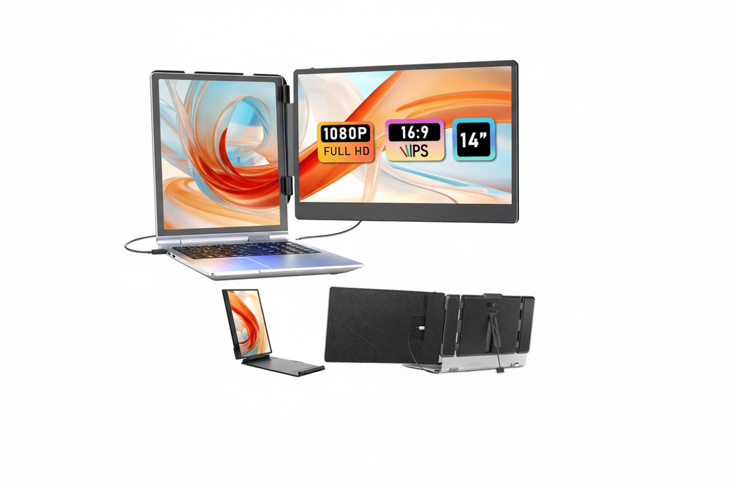 14" S1 Laptop Screen Extender – Dual 1080P FHD, 13"-17.3" Laptops, Plug & Play, USB-C