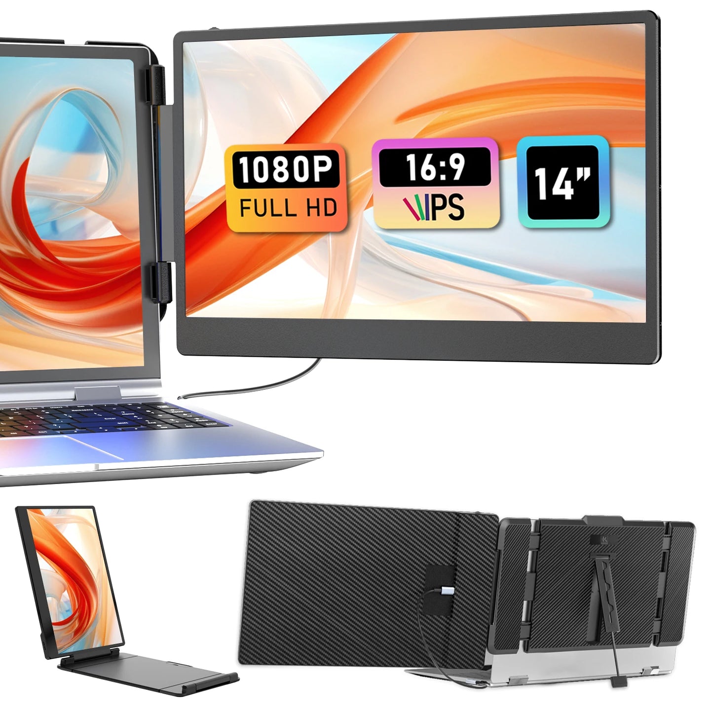 14" S1 Laptop Screen Extender – Dual 1080P FHD, 13"-17.3" Laptops, Plug & Play, USB-C