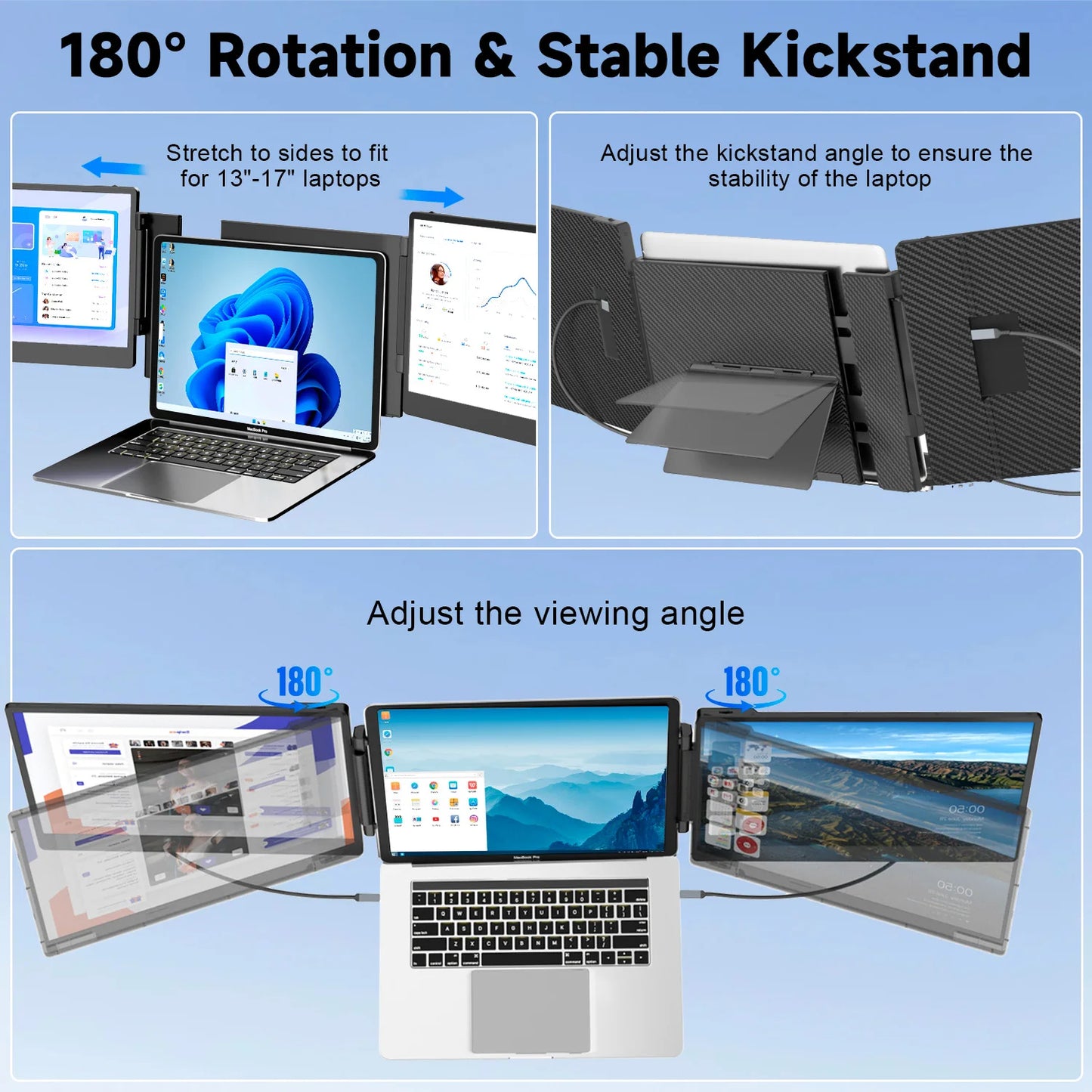Factory OEM/ODM Portable Laptop Screen – 13-17" Dual 1080P LCD Display, Triple Screen Monitors