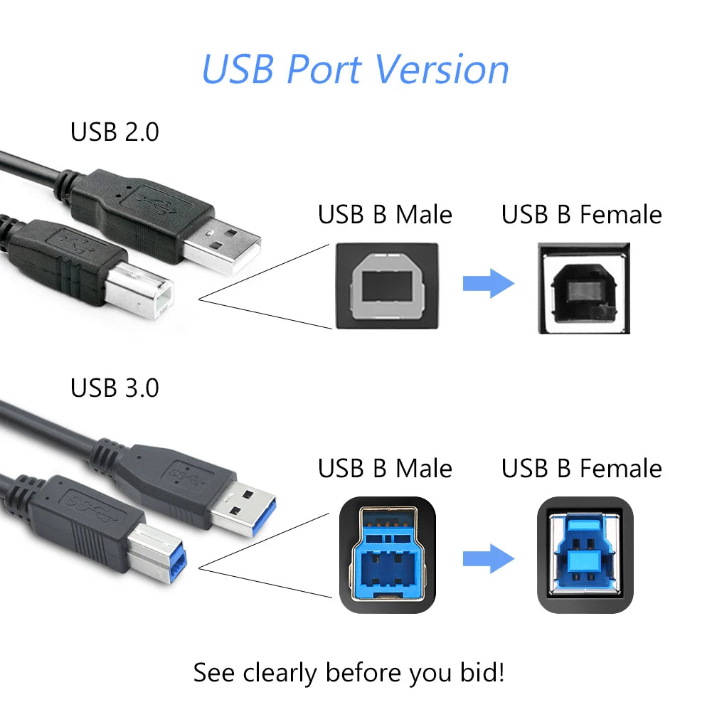 USB 2.0 Print Cable 1m/1.8m/3m/5m for Canon Pixma MX922/MX522/MX452, Epson XP-310/410, Brother HL/MFC, HP Envy 4500
