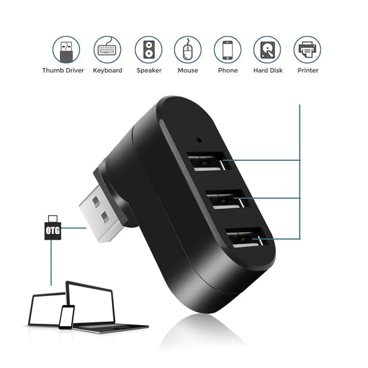 Wireless USB 3.0/2.0 Hub Adapter for Laptop – 3 Ports, USB Splitter, U Disk Reader