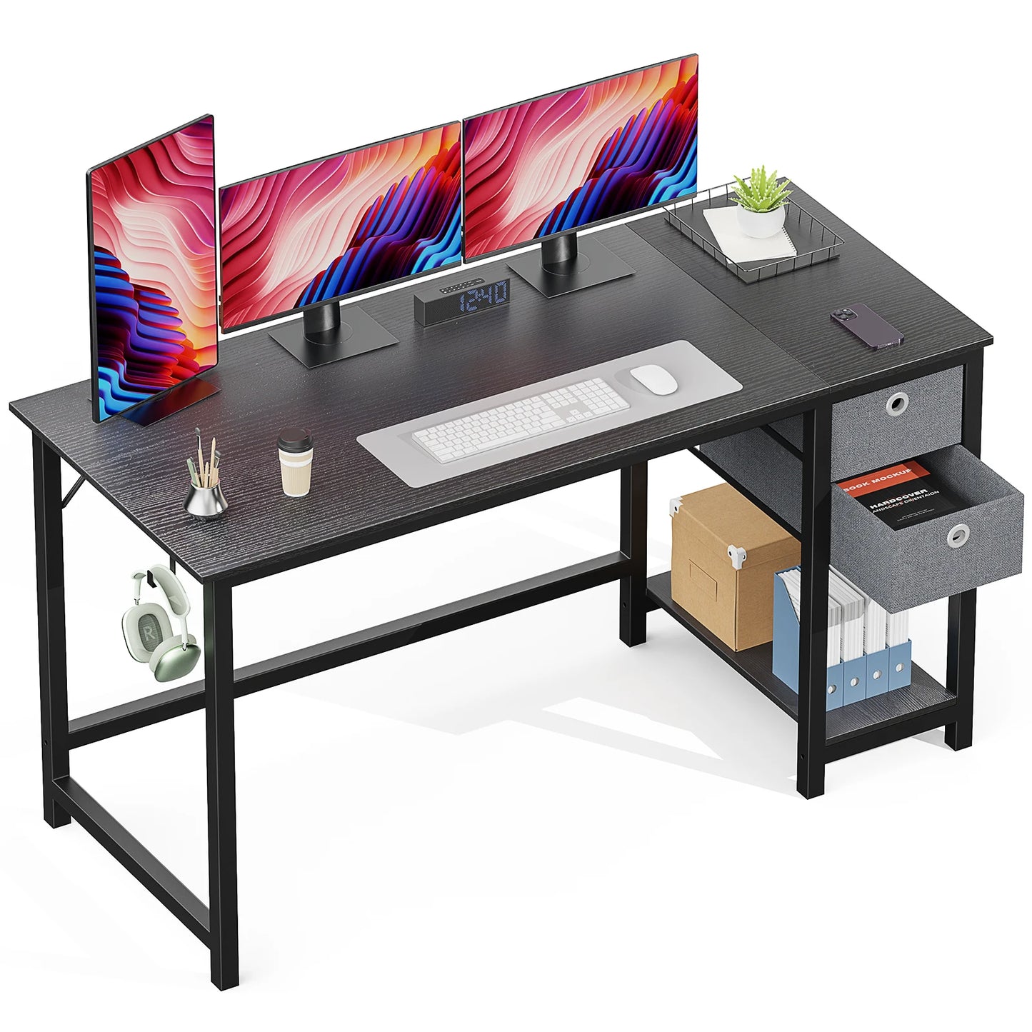 Modern Computer Desk with Drawer – Tempered Glass Shelf, Metal/Glass Construction for Home Office or Living Room