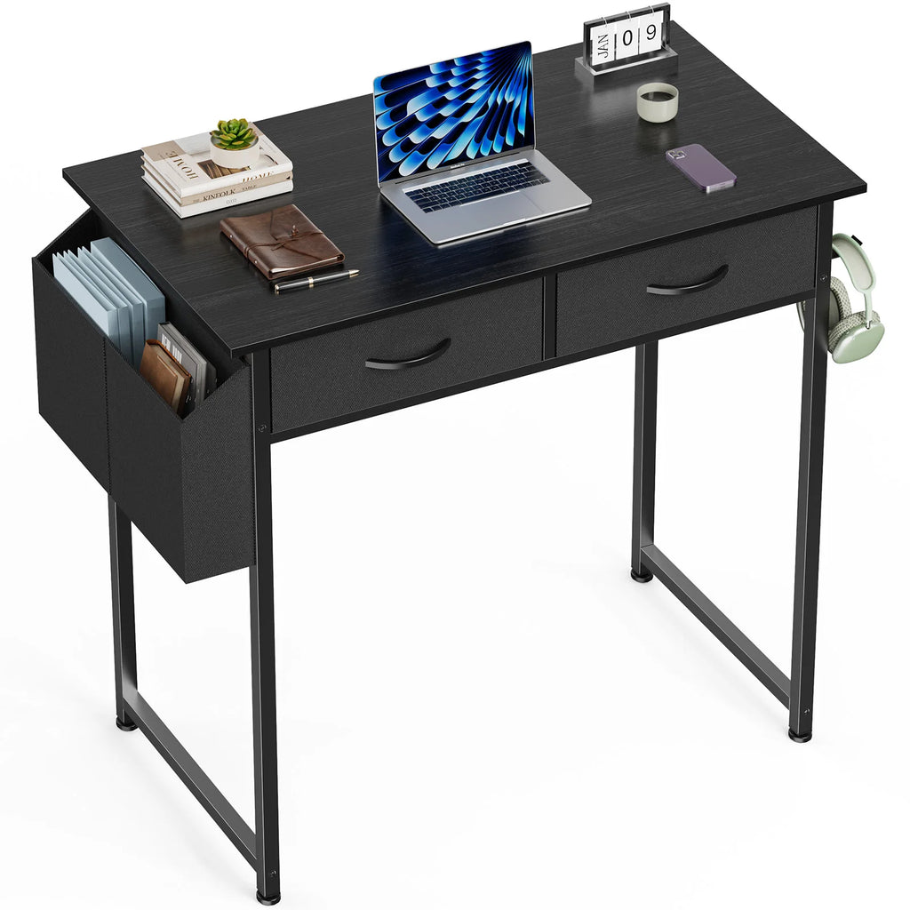 Wooden & Metal Convertible Desk – Small-Space Computer Table for Home Office/Bedroom, Writing/Study, Hotel Applications