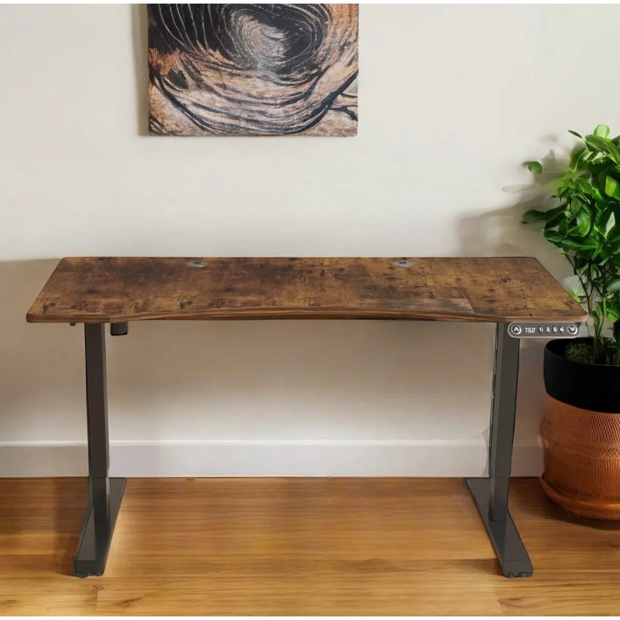 HMS 55 Ergonomic Adjustable Computer Desk – Brown/Black Stylish Office Workspace