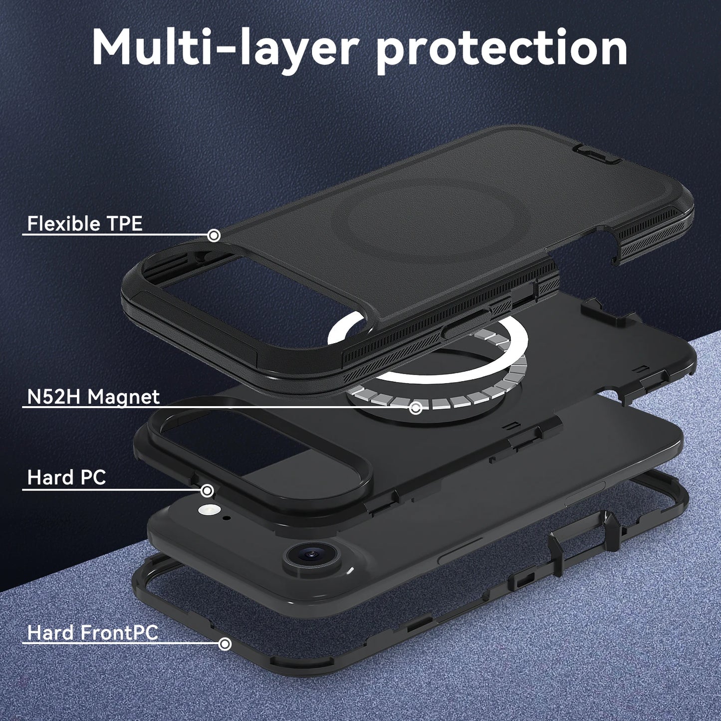 Magnetic 3-in-1 Defender Case for iPhone 17 Air — Shockproof, Dustproof, TPU+PC, Anti-Fall, Anti-Scratch with Holder