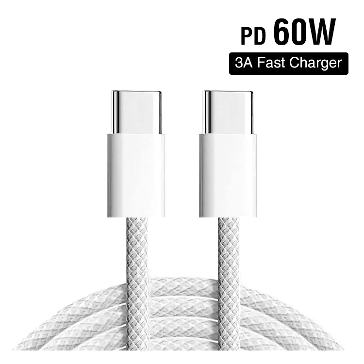 1M / 2M PD 60W Nylon Braided USB Type-C to USB Type-C Fast Charging & Data Transfer Cable for iPhone 16 – USB-C Charger Cord