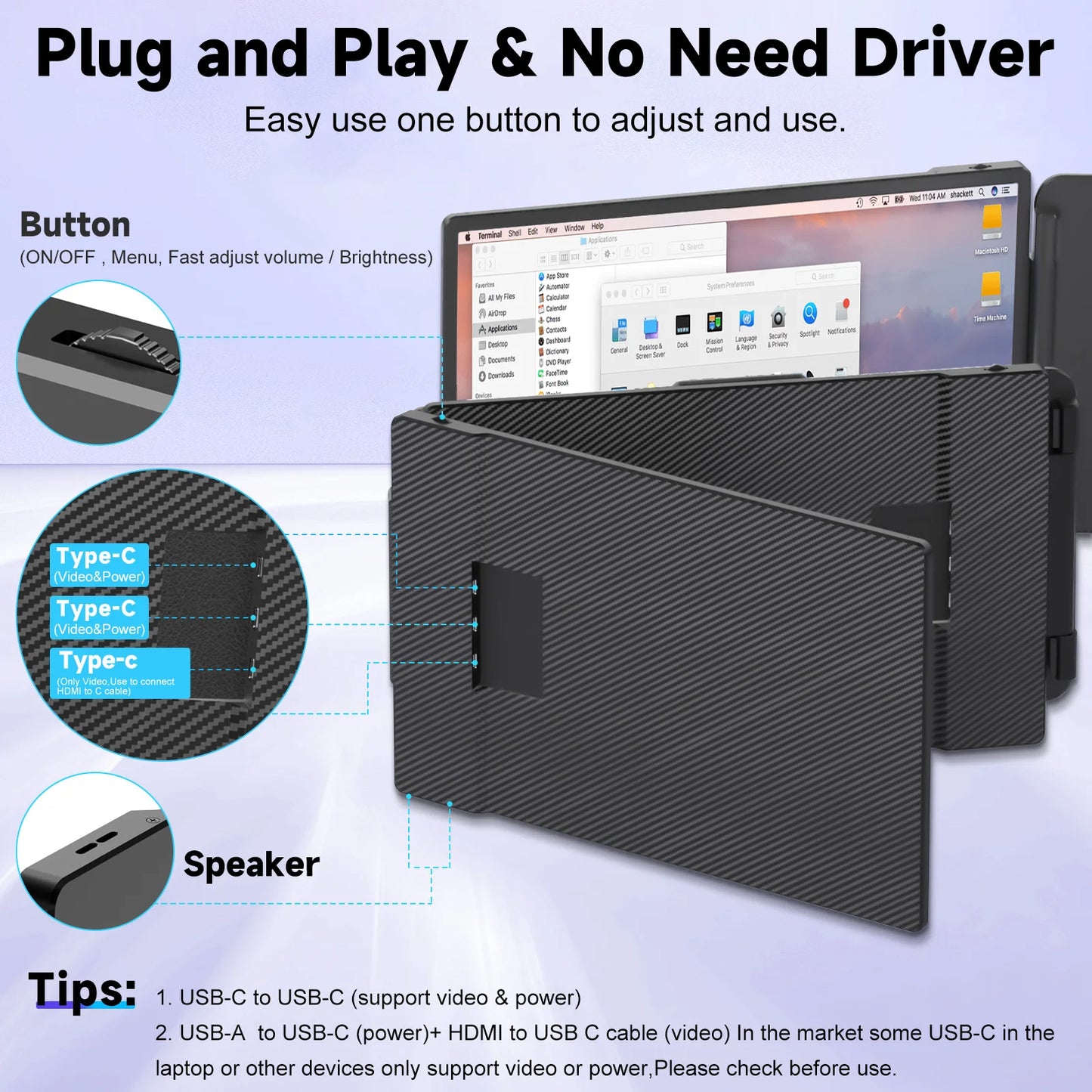 S2 Triple Monitor for Laptop – 14" HDMI/USB-C Extender, Plug & Play 1080P HD Portable for 13-17.3" Laptops