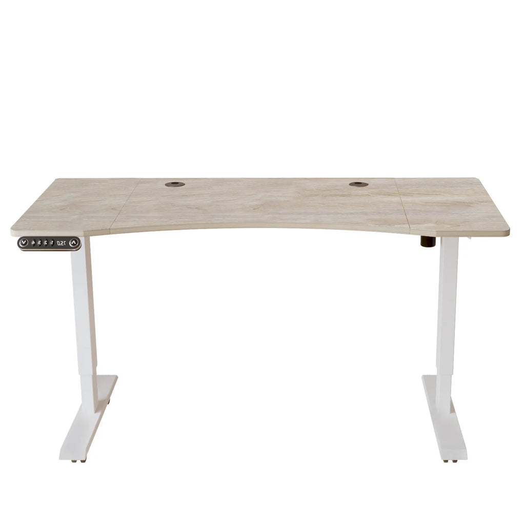 Adjustable Computer Desk HMS 55 – Light Khaki/White, Modern, Ergonomic Workspace