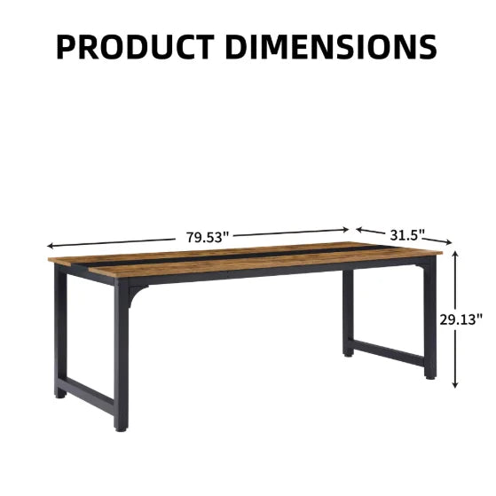 Modern Simple 79.5 Inch Large Office and Home Study Wooden Computer Desk with Metal Frame for Gaming and Writing-FCJ