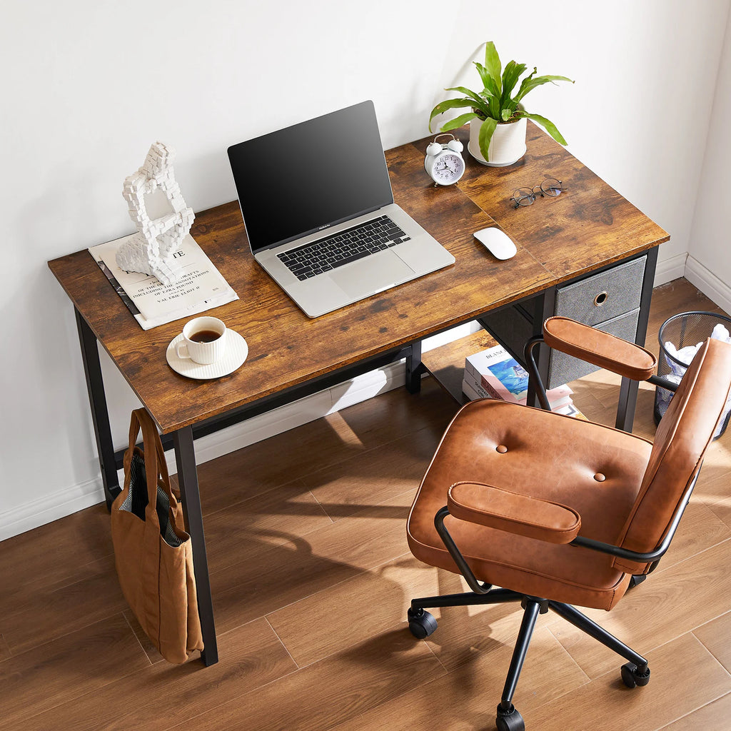 Modern Computer Desk with Drawer – Tempered Glass Shelf, Metal/Glass Construction for Home Office or Living Room