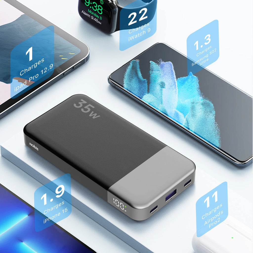 35W Waterproof Power Bank 10000mAh with LED display for iPhone/Galaxy