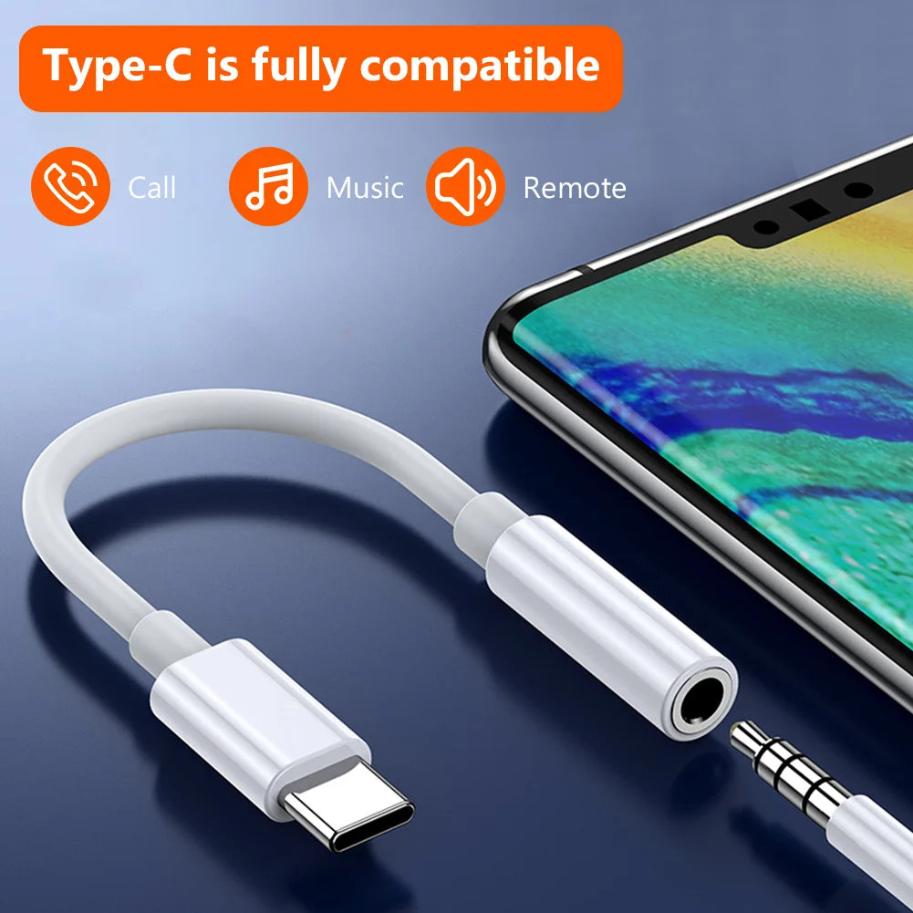 Type-C to 3.5mm Audio Converter – 2-in-1 USB-C Splitter for Headphones & AUX, Compatible with Xiaomi, Huawei, P Series