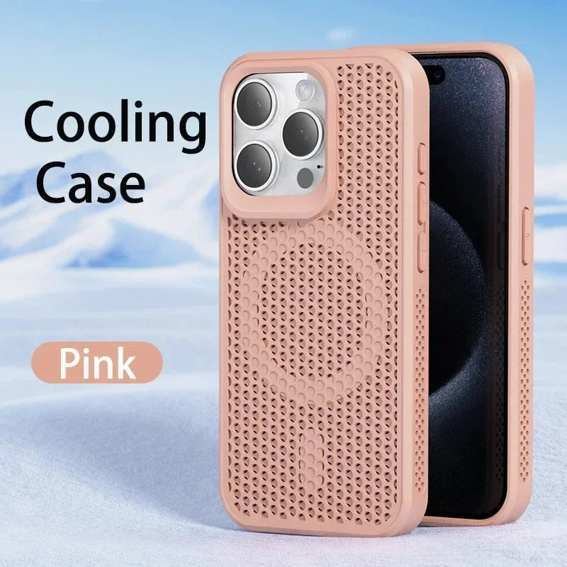 Cooling Phone Case for iPhone 17/16/15/14/13/12 Pro/Max – Breathable Hard Back, Magnetic MagSafe