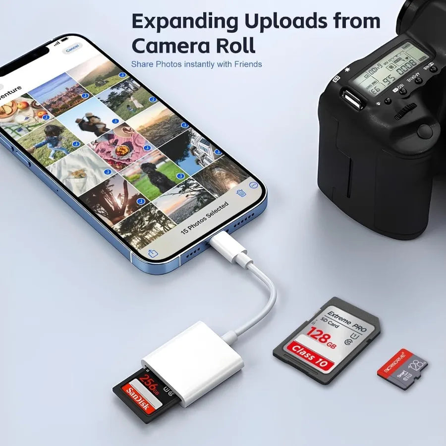 2-in-1 SD/TF Card Reader for iPhone & iPad – Camera Memory Card Adapter