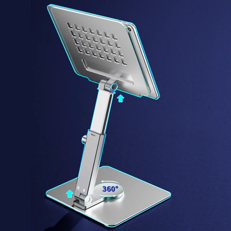 Aluminum Tablet Stand & Desk Riser – 360° Rotatable, Multi-Angle Height Adjustable
