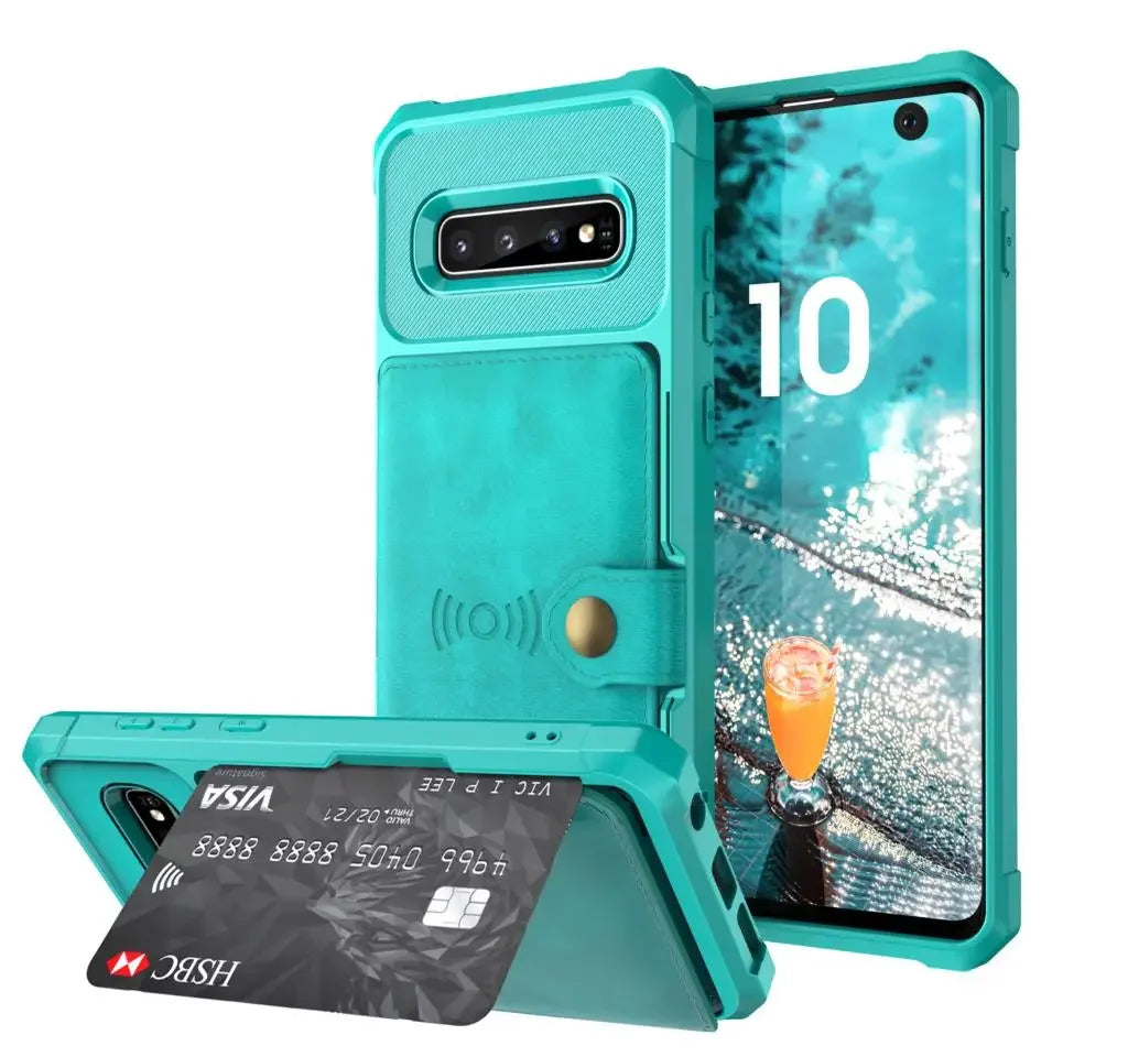 Samsung Galaxy Wallet Case – PU Leather Flip Cover with Credit Card Holder & Photo Slot for S20, S9, S10+, Note 9, Note 10+, Hard Back