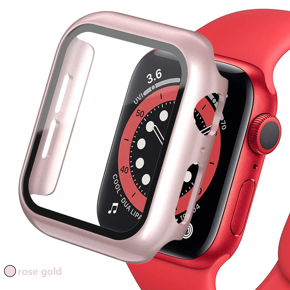 Tempered Glass Screen Protector + Case Cover for Apple Watch Ultra/SE (Series 3–8) – 41mm/44mm/45mm/49mm Compatible,  Watch Case Protector