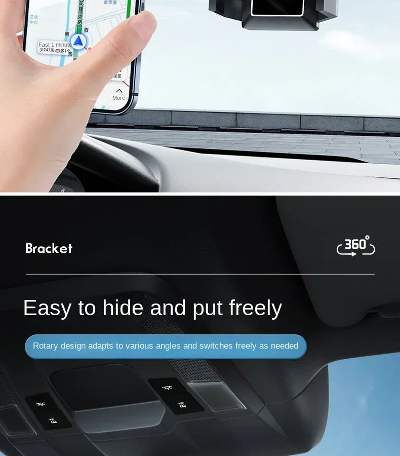 360° Rotation Rearview Mirror Phone Mount – Stable Gripper Car Bracket for GPS/Navi, Compatible with iPhone, Samsung, Xiaomi