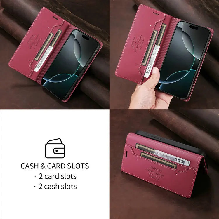 Premium Leather Book Case for iPhone 17 Pro/Pro Max/17 Air — RFID Wallet Cover, Luxury Coque Folio, 5G Protection, ProMax Wallet Fundas