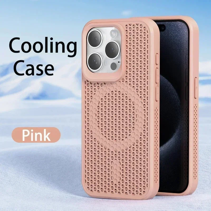 Cooling Phone Case for iPhone 17/16/15/14/13/12 Pro/Max – Breathable Hard Back, Magnetic MagSafe