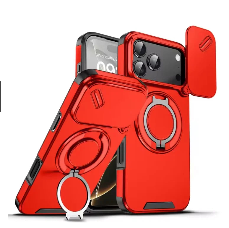 Premium Armor Magnetic Case for iPhone 17 Pro Max / Pro / Air — Shockproof, Ring Stand, Camera Flip Protection Cover