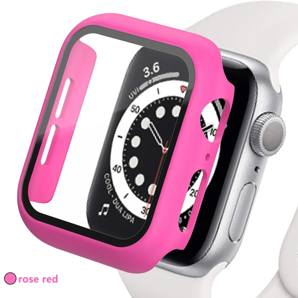 Tempered Glass Screen Protector + Case Cover for Apple Watch Ultra/SE (Series 3–8) – 41mm/44mm/45mm/49mm Compatible,  Watch Case Protector