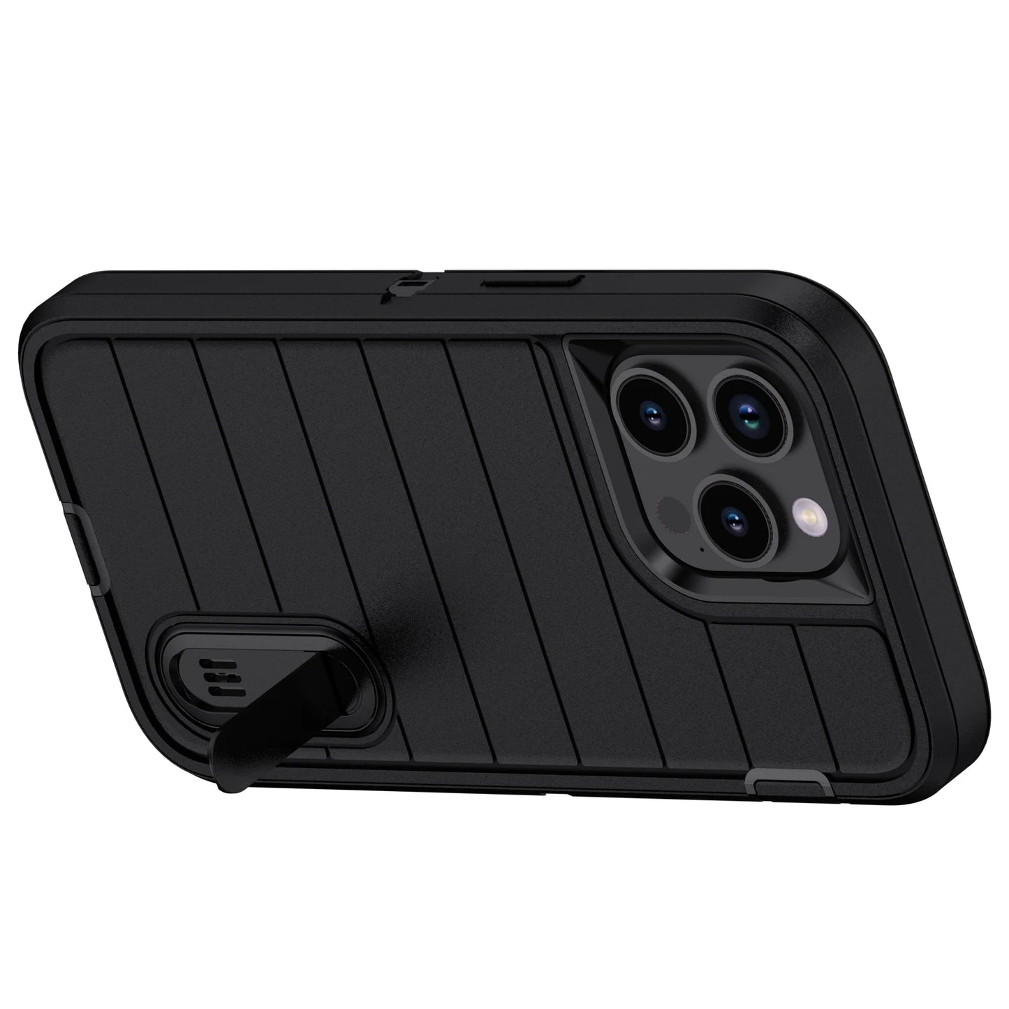 Black 3-Layer Heavy Duty Protective Phone Case for iPhone 15 / 15 Plus / 15 Pro / 15 Pro Max 5G