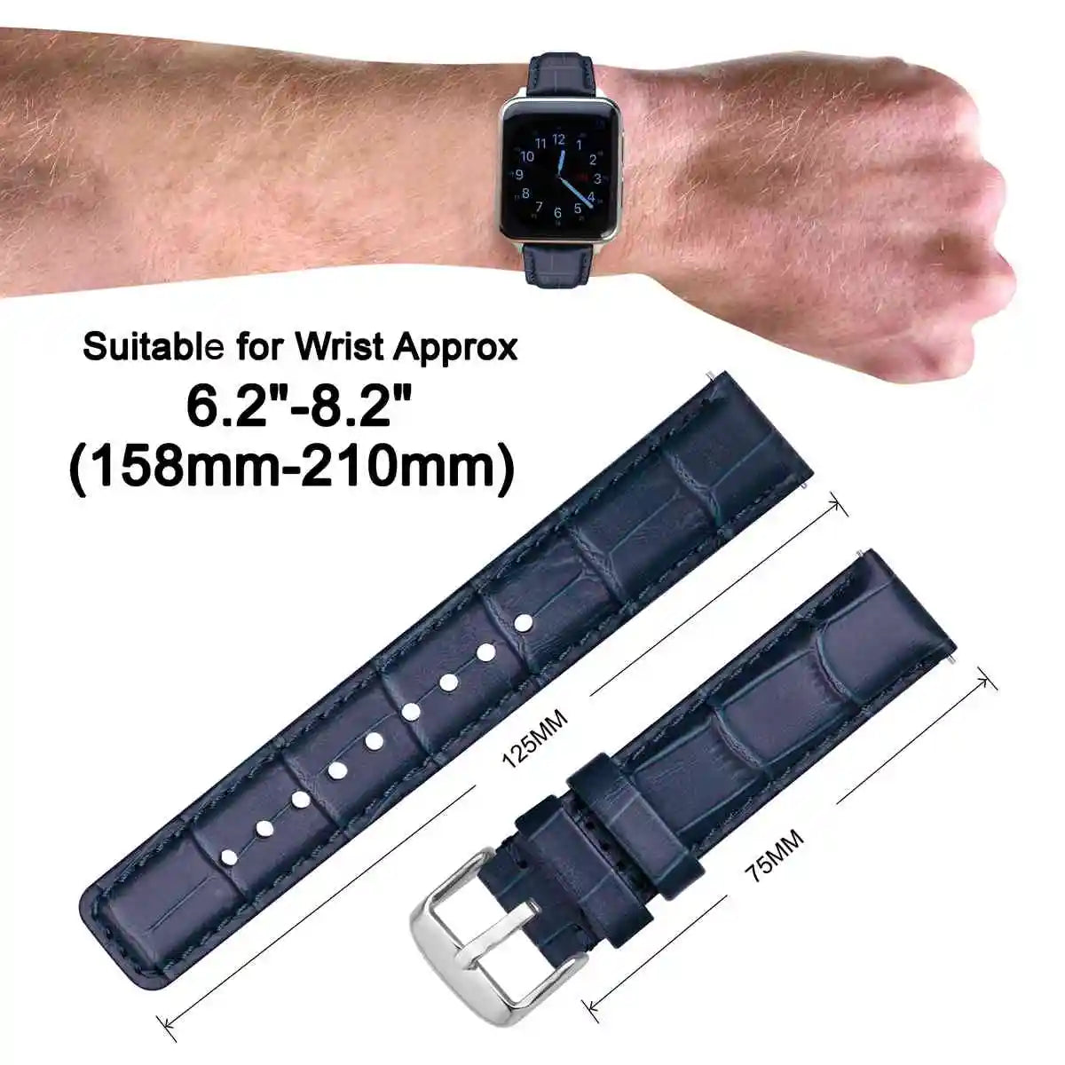 Quick Release Leather Watch Bands – 18mm/20mm/22mm/24mm Alligator Grain Calfskin Replacement Strap