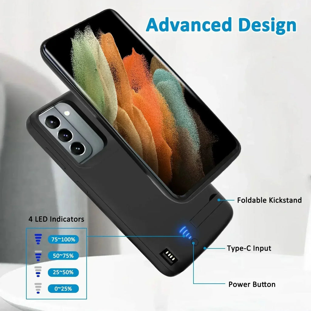 Samsung Galaxy Battery Case 10000mAh – for S10/S20/S21/S22+/ Ultra and Note 8–10 – Power Bank Paddle Back Cover