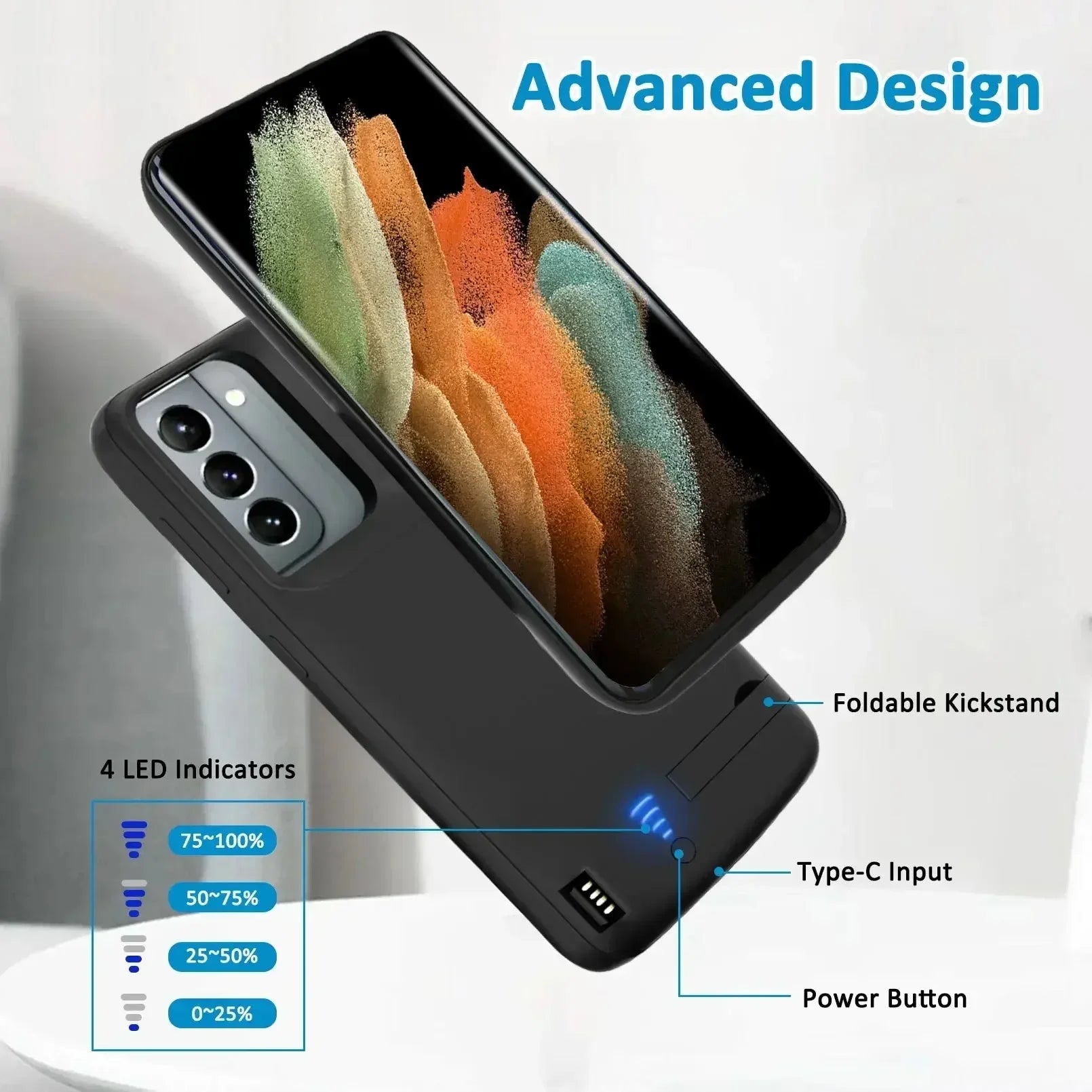 Samsung Galaxy Battery Case 10000mAh – for S10/S20/S21/S22+/ Ultra and Note 8–10 – Power Bank Paddle Back Cover